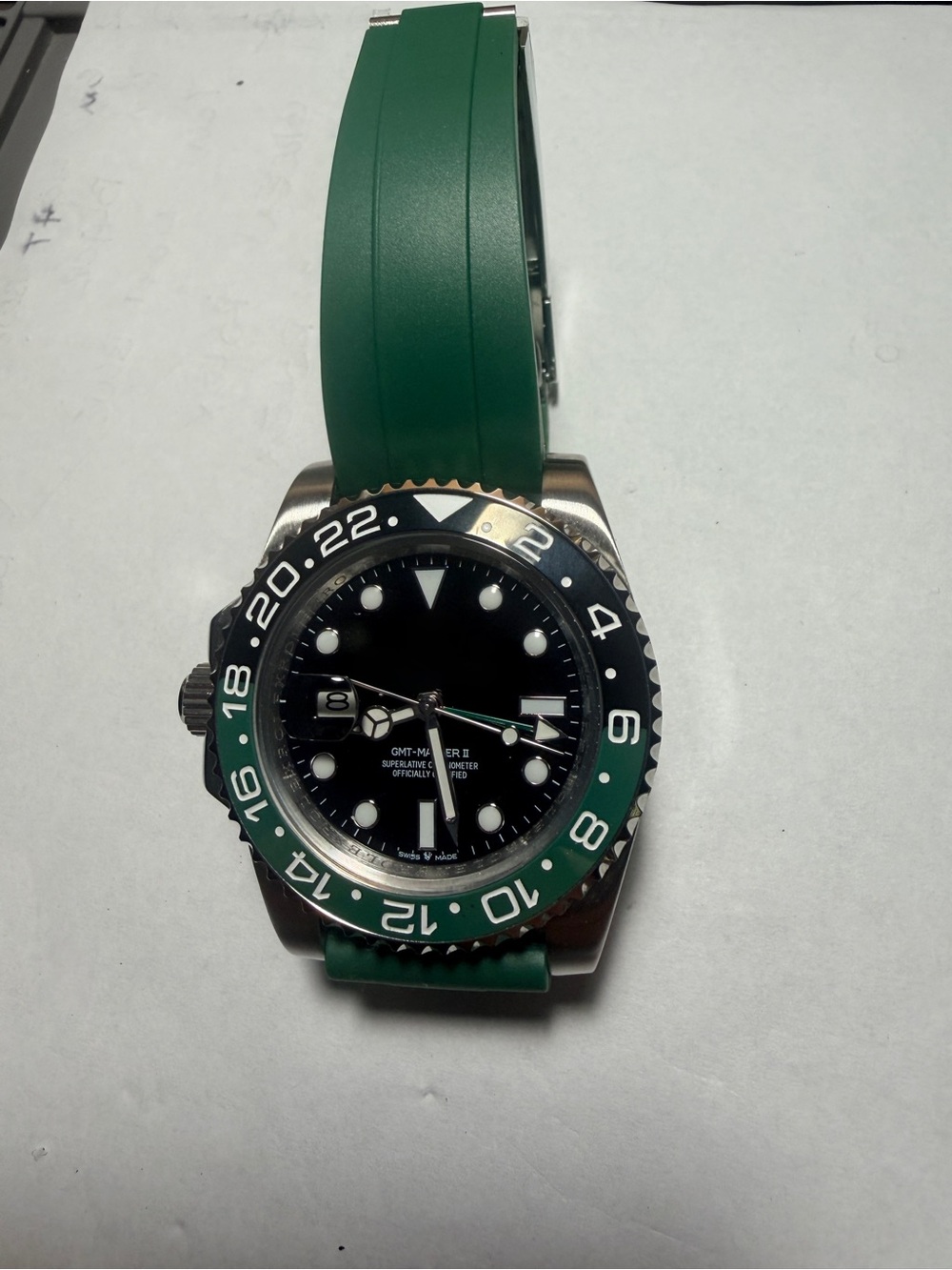 Luxury Green Rubber Strap GMT Men's Watch 40mm lefty sprite big R watch